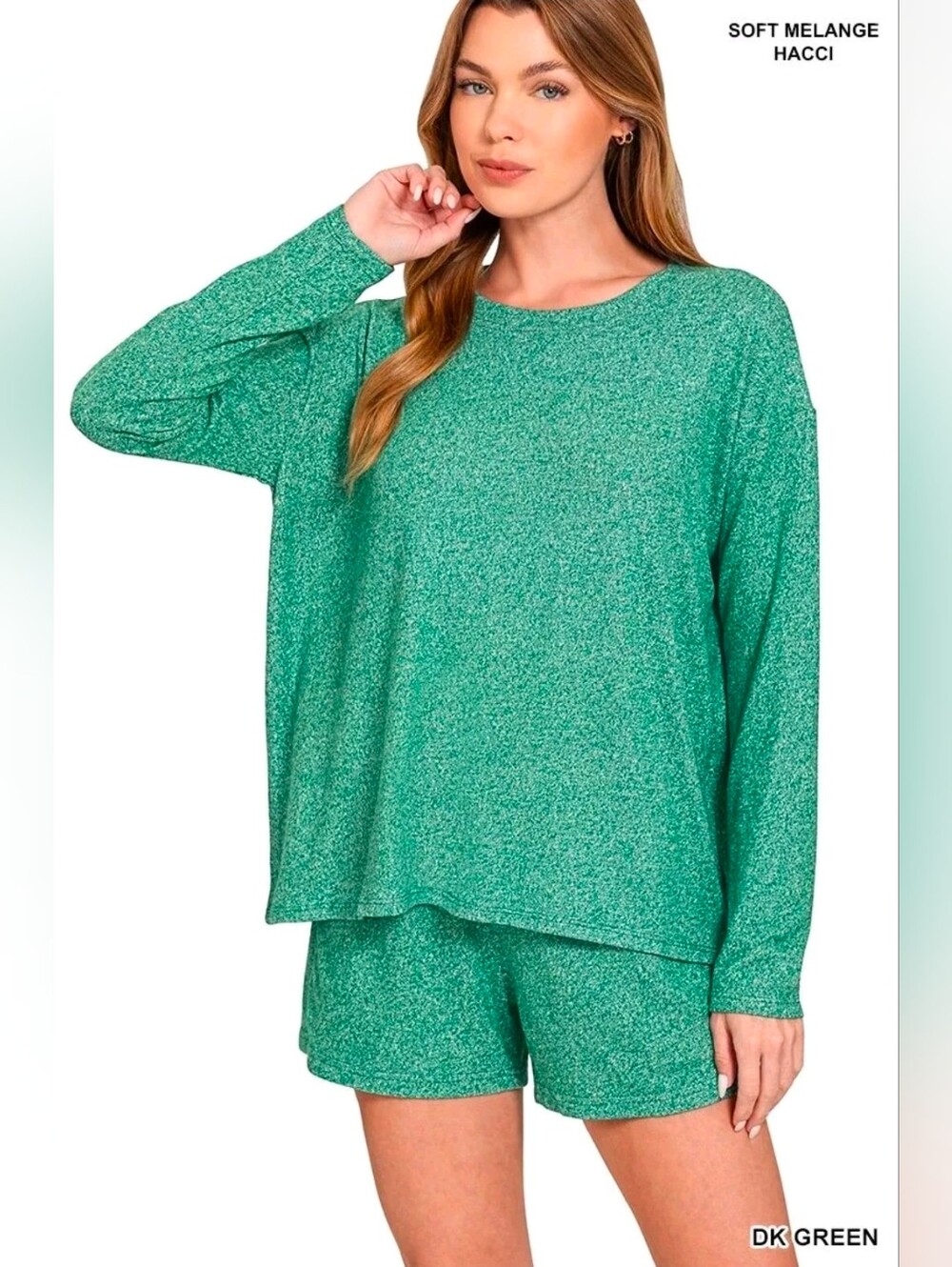 NEW ZENANA Cozy Women's Two-Piece Set in DK Green. NWT